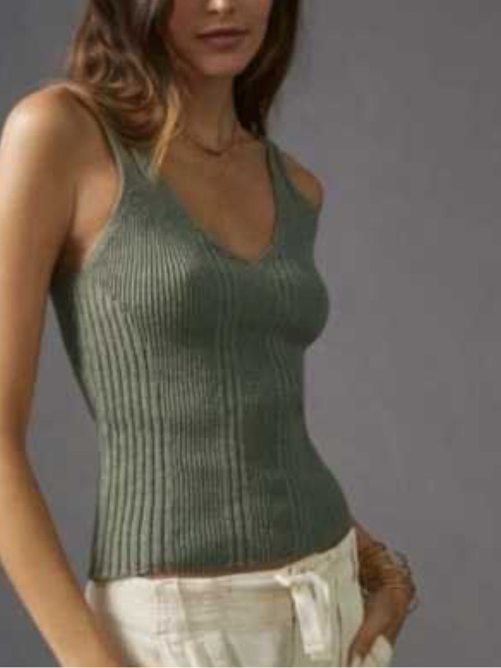Anthropologie Pilcro Ribbed Knit Tank Top in Olive Green